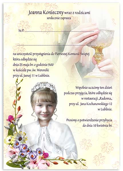 Zaproszenie Komunijne Rulon 10Żółty