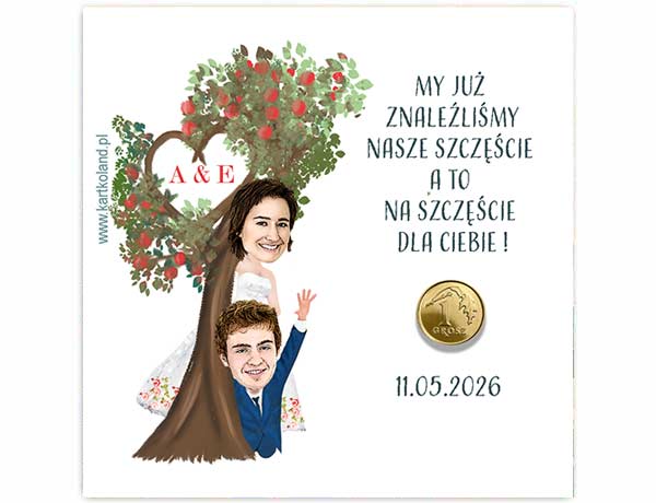 Karty z groszem Ślub Adam i Ewa 2 (kpl 12 szt.)     (2)Biały