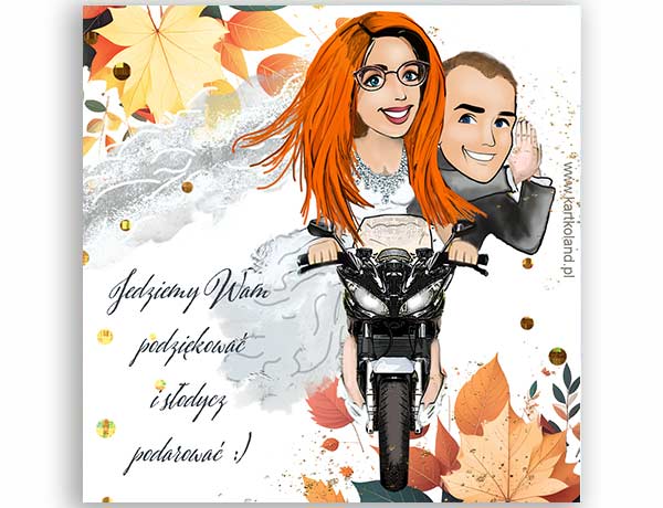 Karty pod słodycz Ślub Motor Jesień1 (kpl 12 szt.)  